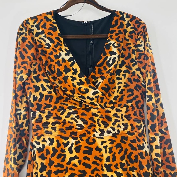 W118 by Walter Baker Orange Leopard Print Long Sleeve V-Neck Maxi Dress Sz M NWT - Picture 9 of 15